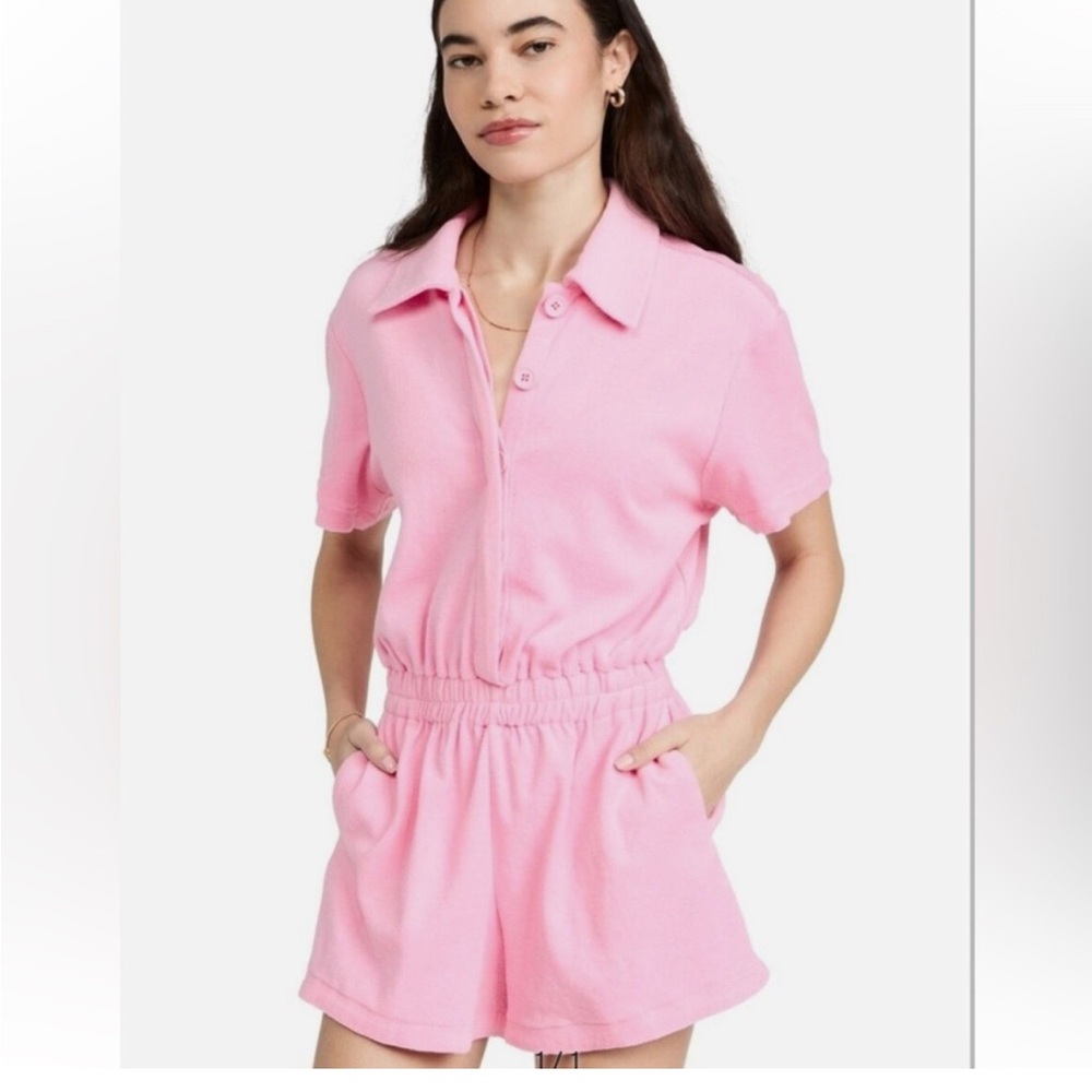 Good American Pink Terry Romper
